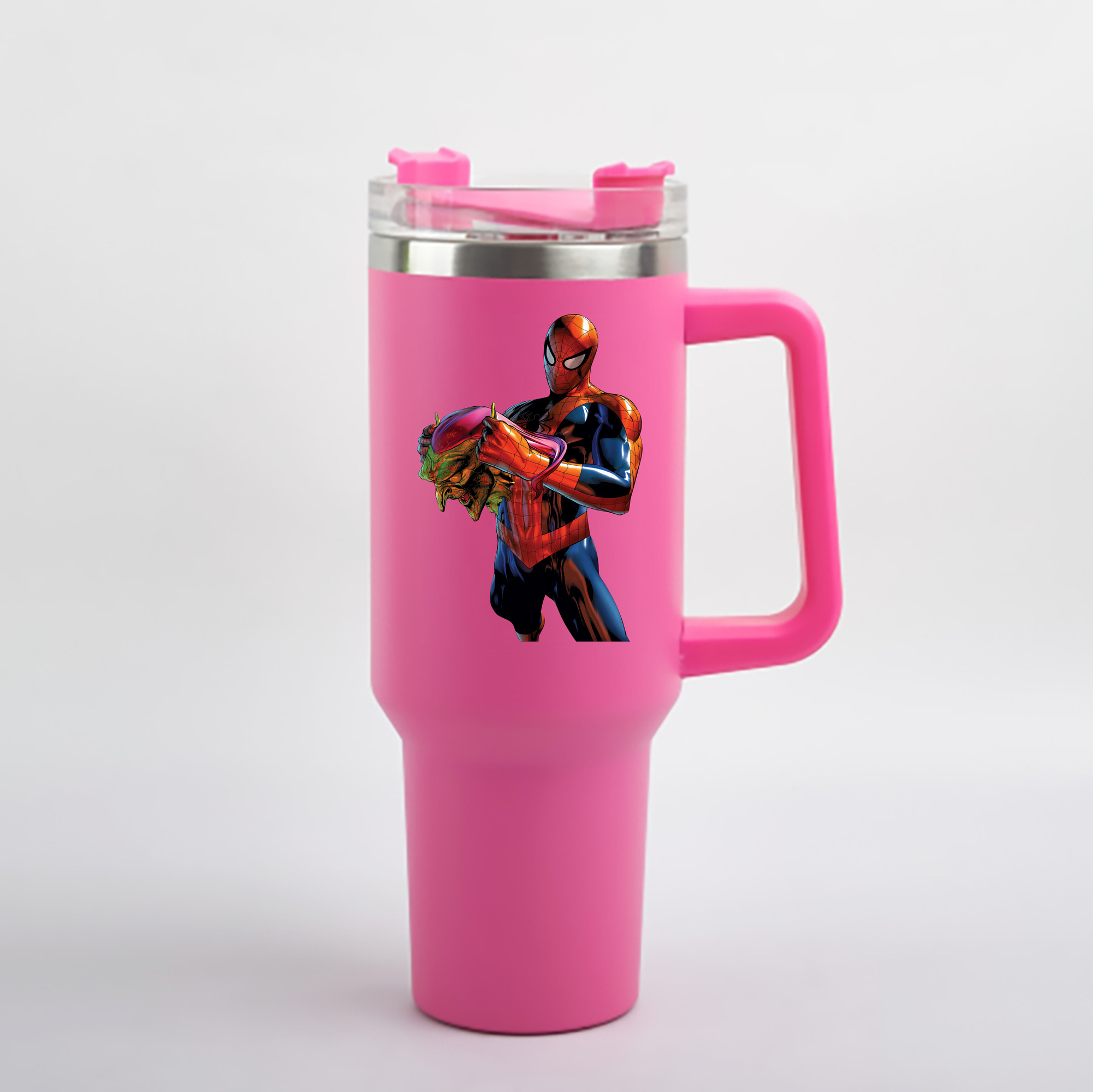 （画像用） Spider Man スパイダーマン 1200mL車用タンブラー - クリスタルステッカー（プラスチックストロー付き）